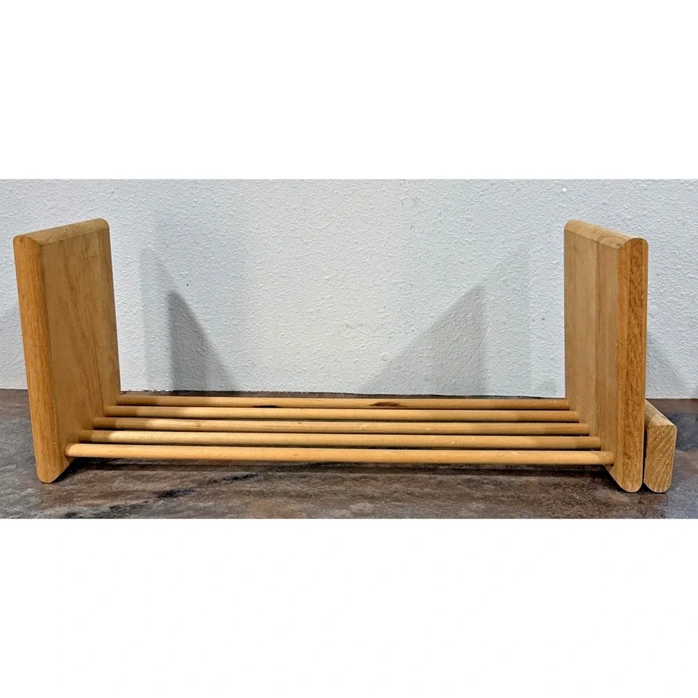 Vintage Oak Expanding Desktop Bookshelf Adjustable Wood CD DVD Storage Rack